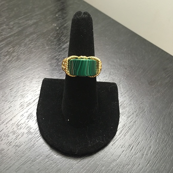African Malachite & Natural White Zircon Ring in ION Plated 18K Yellow Gold Sz 7 - Picture 3 of 16